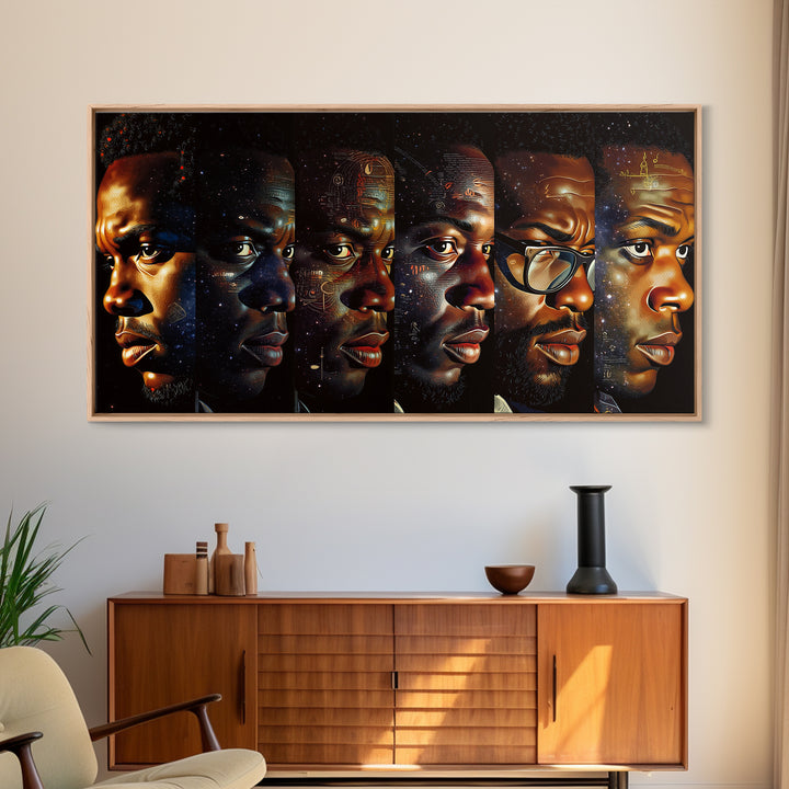 Six Black Men Portraits In Golden Light Canvas Print, Modern Black Art, African American Wall Art, Masculine Home Decor Gift