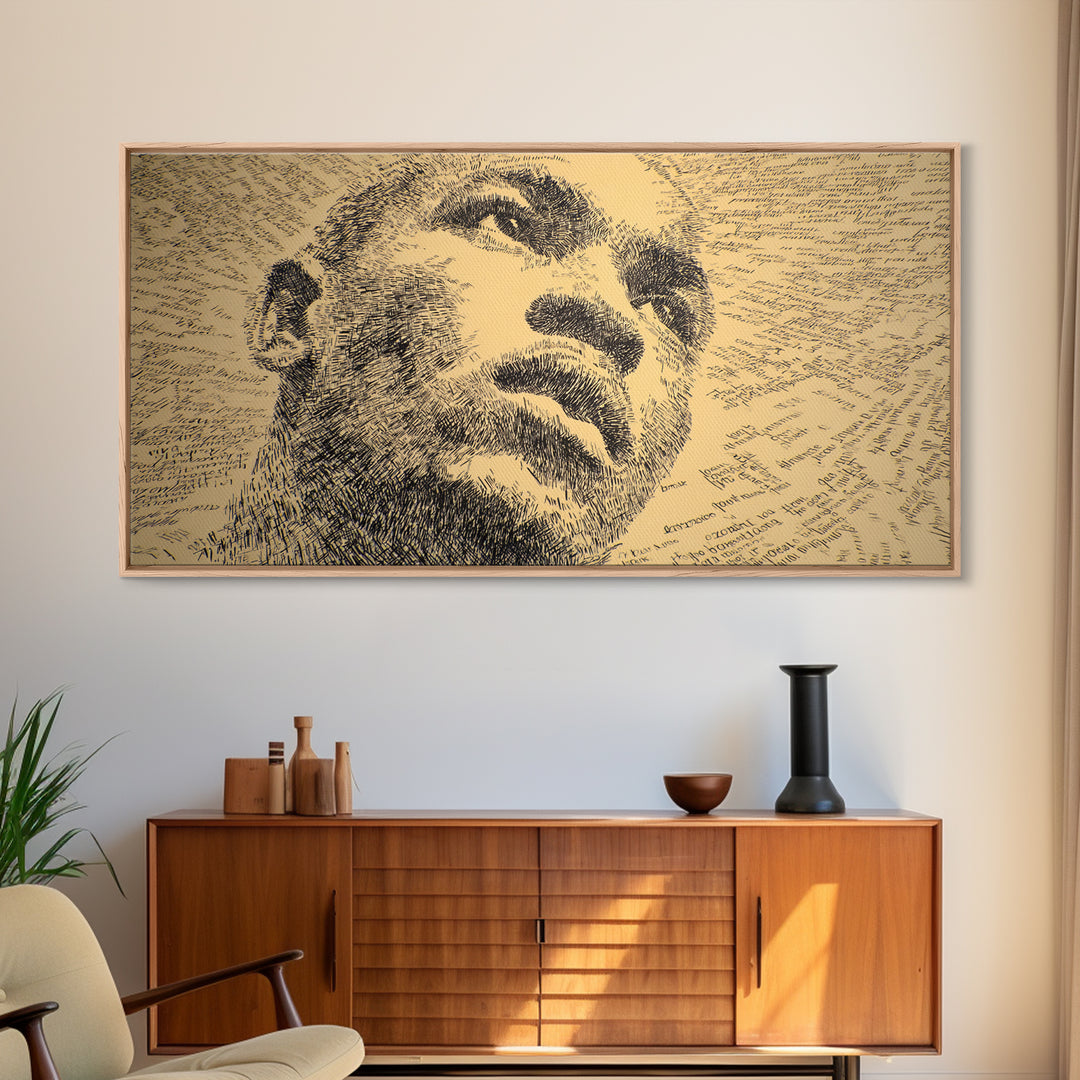 Sepia Text Portrait Of Black Man Canvas Print, African American Art, Afrocentric Wall Decor, Masculine Office Art Gift Idea