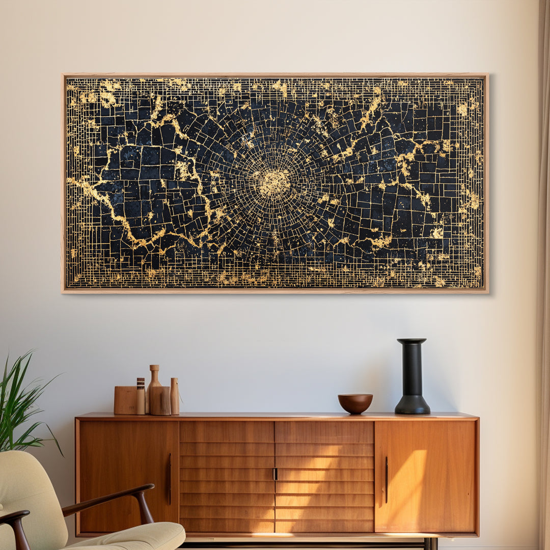 Black Gold Geometric Spiral Canvas Print, Abstract African Art, Luxury Wall Decor, Modern Afrocentric Statement Piece Gift