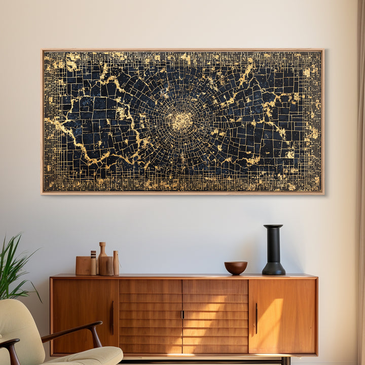 Black Gold Geometric Spiral Canvas Print, Abstract African Art, Luxury Wall Decor, Modern Afrocentric Statement Piece Gift