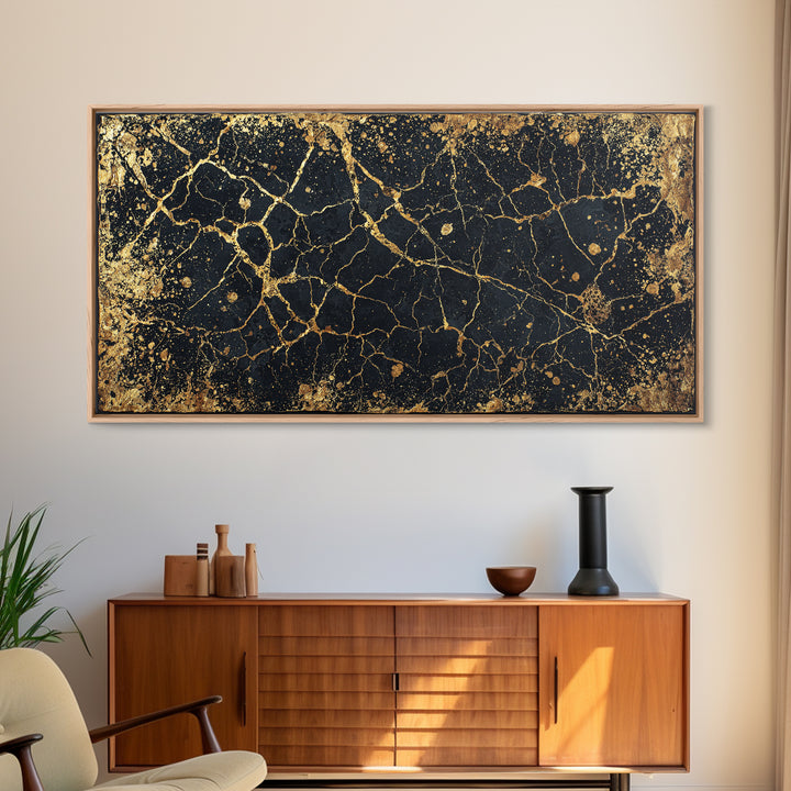 Black Gold Cracked Marble Wall Art, Abstract African Art Print, Luxury Canvas Decor, Earth Tone Textured Statement Piece