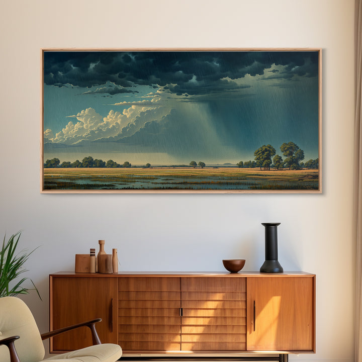 Dramatic Rainstorm Over African Wetlands Canvas Print, African Landscape, Safari Decor, Nature Wall Art, Statement Home Decor