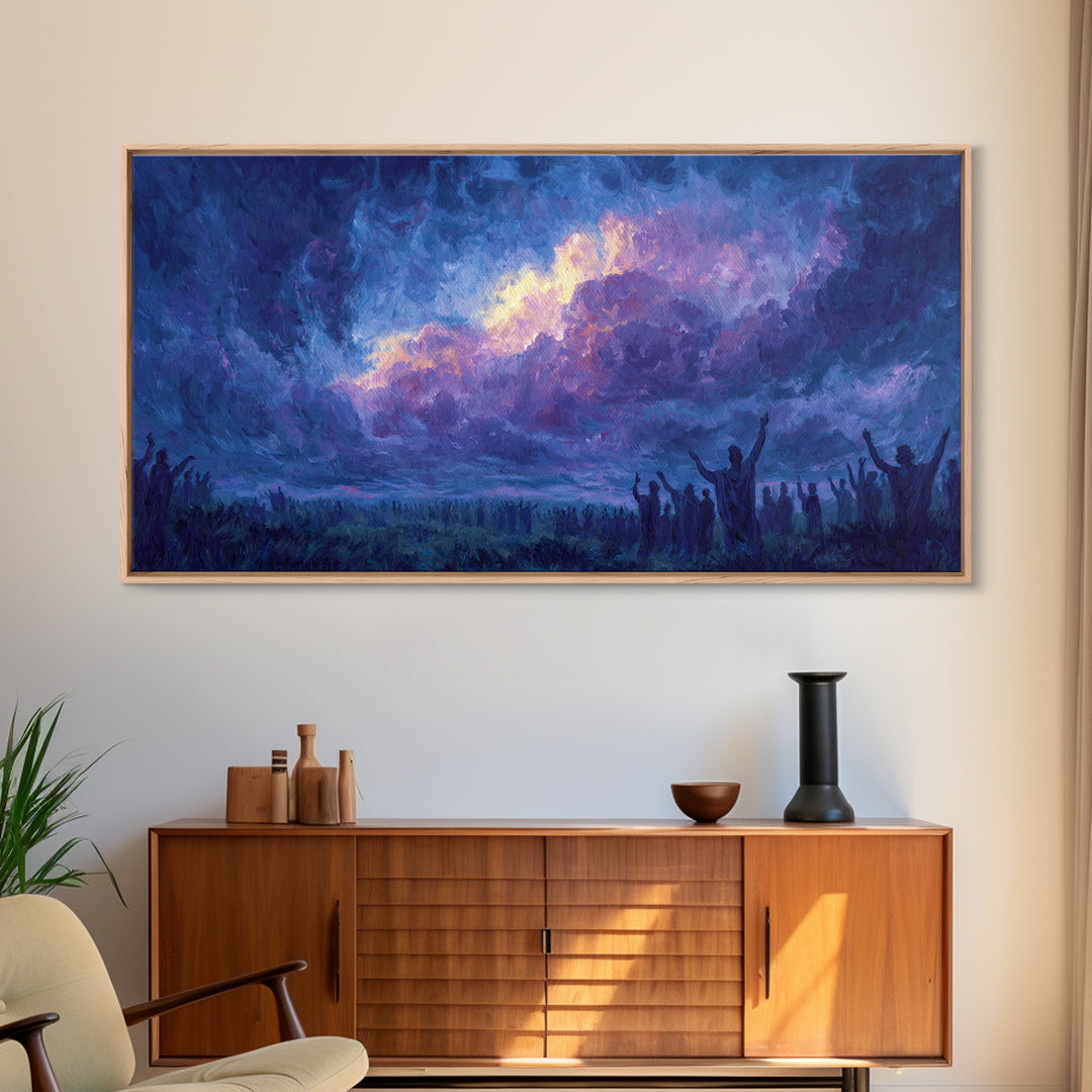 Mystic Purple African Storm Sky With Silhouettes Canvas Print, Spiritual Wall Art, Dreamy Landscape, Afrocentric Decor Gift