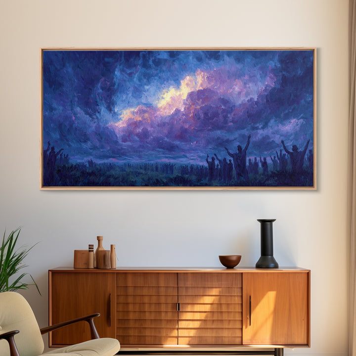 Mystic Purple African Storm Sky With Silhouettes Canvas Print, Spiritual Wall Art, Dreamy Landscape, Afrocentric Decor Gift