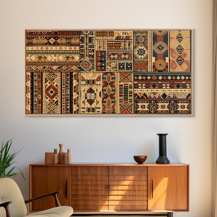 Intricate African Textile Patterns Framed Canvas Print, Ankara Wall Decor, Tribal Geometric Art, Ethnic Home Decor Gift Idea