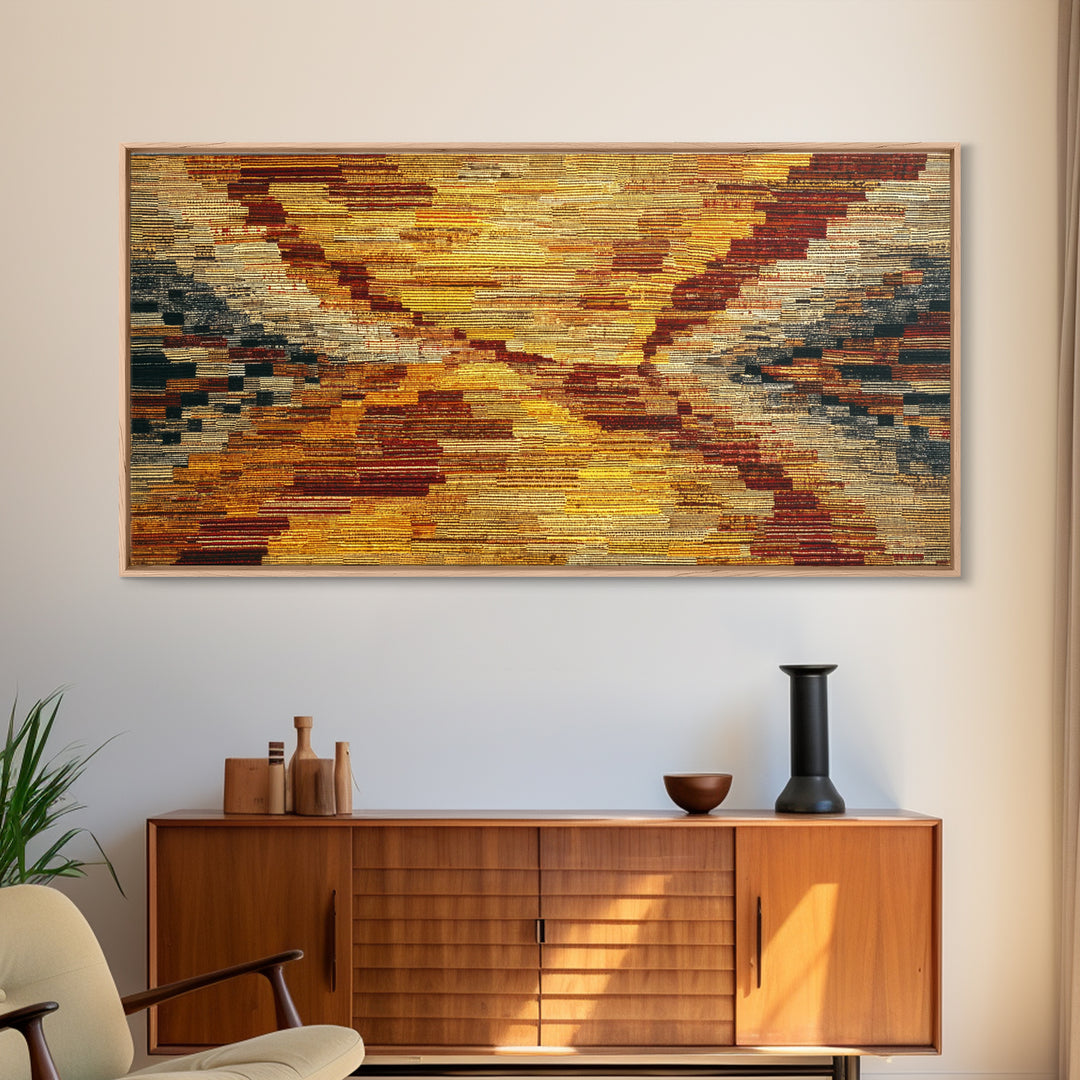 Rustic Mud Cloth Sunset Abstract Wall Art, African Fabric Print, Earth Tone Textile Decor, Boho Cultural Home Decor Gift
