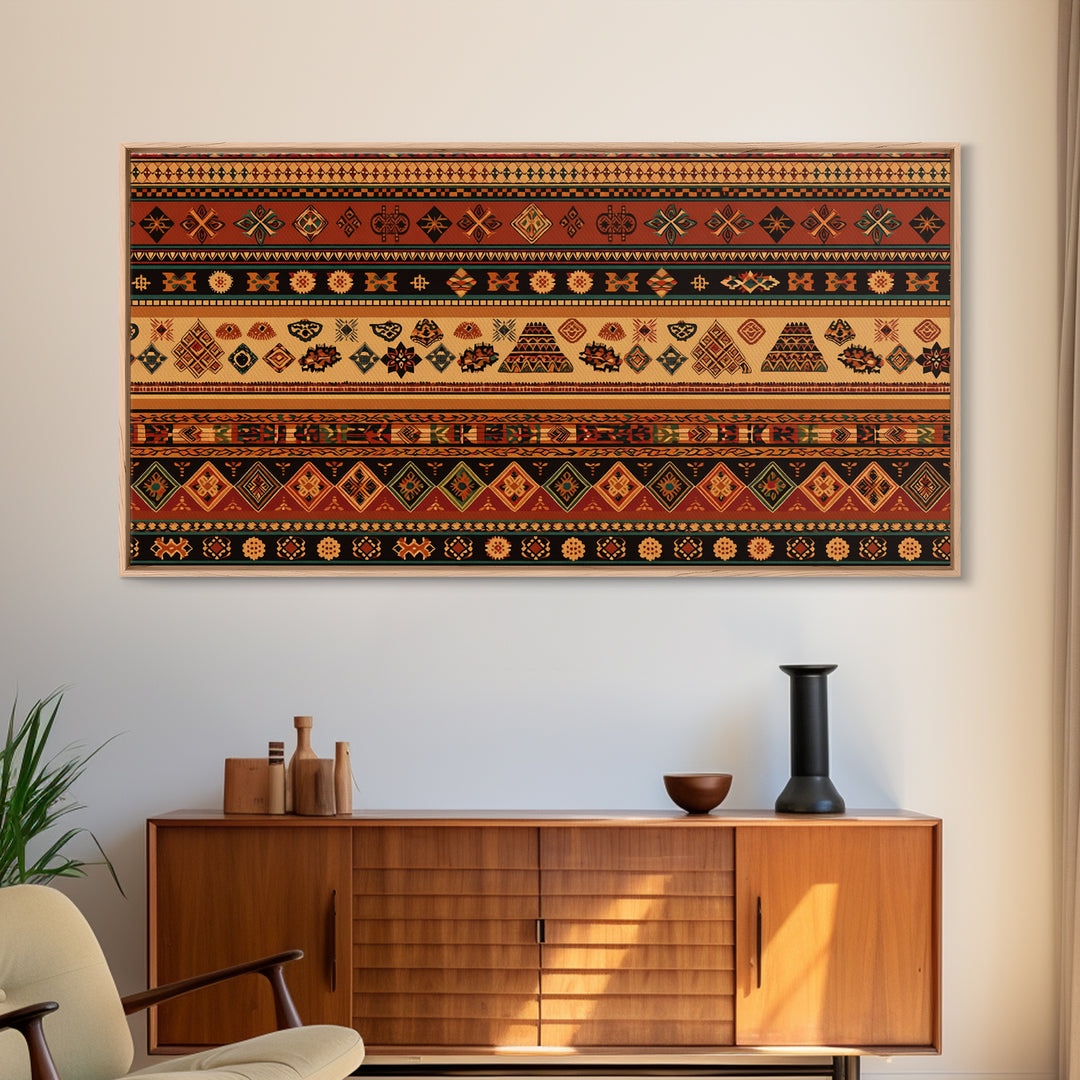 Traditional African Stripe Textile Wall Art, Ankara Pattern Print, Tribal Wall Decor, Warm Cultural Home Decor For Living Room
