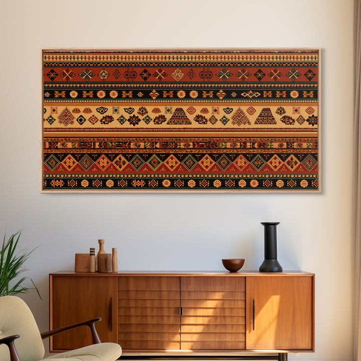 Traditional African Stripe Textile Wall Art, Ankara Pattern Print, Tribal Wall Decor, Warm Cultural Home Decor For Living Room
