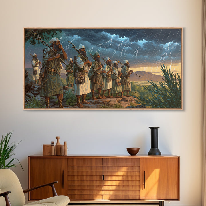 African Warrior Caravan Framed Canvas Print, Dramatic Desert Storm Wall Art, Tribal Culture Decor For Men Gift And Living Room