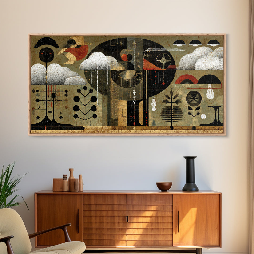 Abstract African Rain Birds Wall Art, Mid Century Tribal Patterns, Modern Afrocentric Decor Canvas Print Gift For Living Room