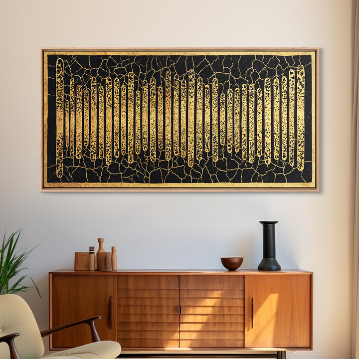 Black Gold African Textile Lines Wall Art, Abstract African Art Print, Tribal Pattern Canvas, Modern Afrocentric Decor Gift