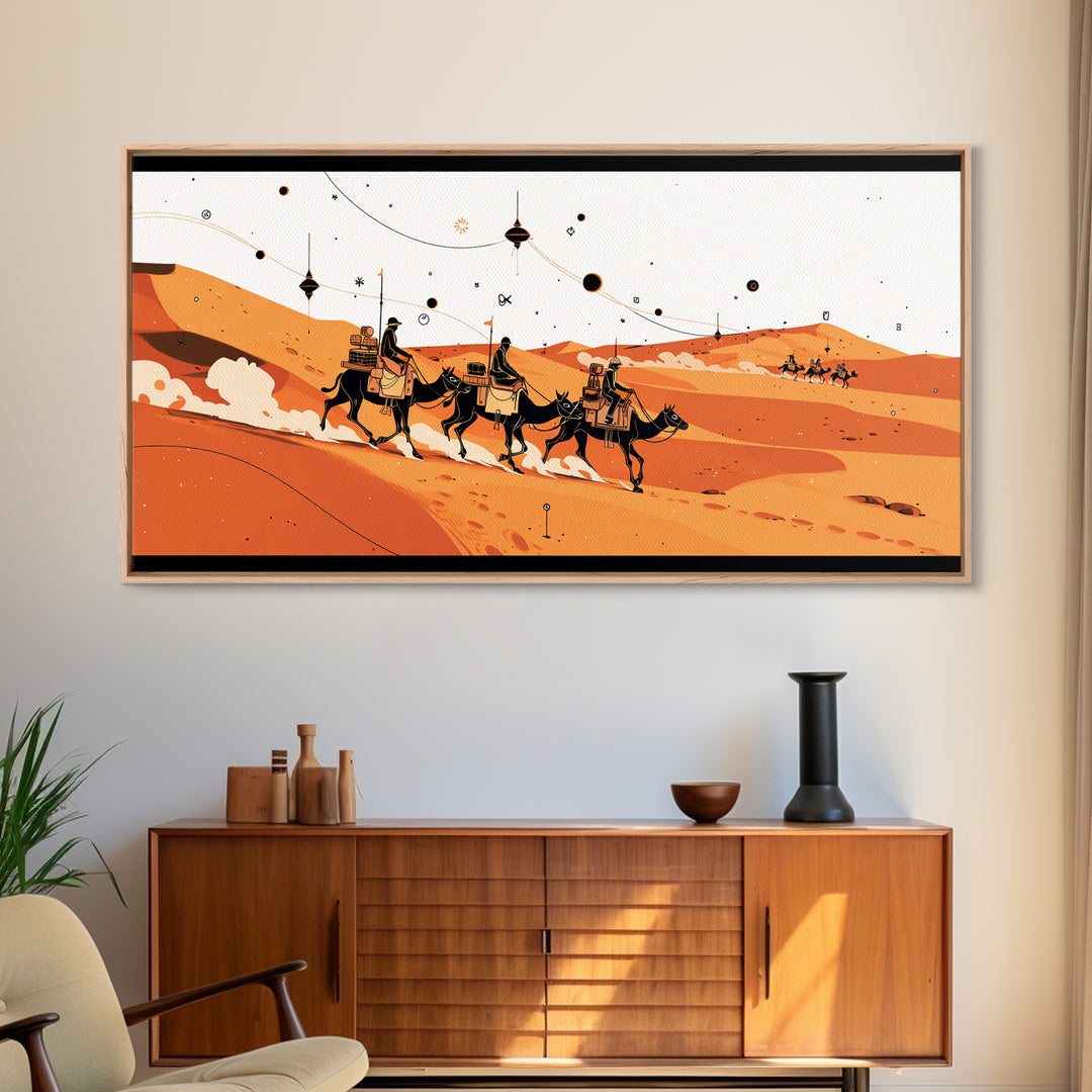 Orange Sahara Camel Caravan Wall Art, African Safari Art, Boho Desert Landscape, Modern African Decor, Travel Poster Gift