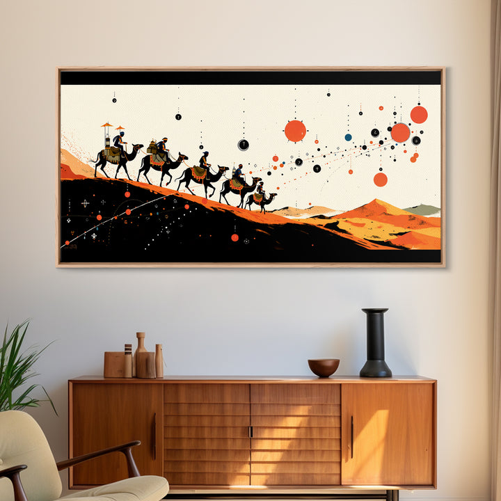 Abstract Camel Caravan Wall Art, Orange Desert Dunes, African Safari Art, Boho Wall Decor, Modern African Art Print Gift
