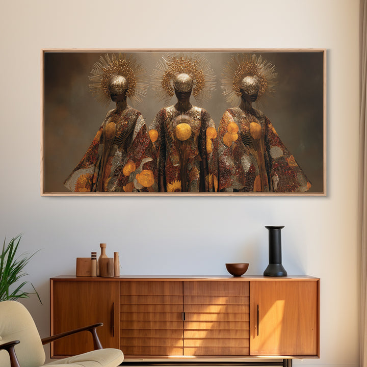 Golden Halo Black Goddesses Wall Art, African Women Art, Spiritual Wall Decor, Luxury Canvas Art, Empowered Women Home Decor Gift