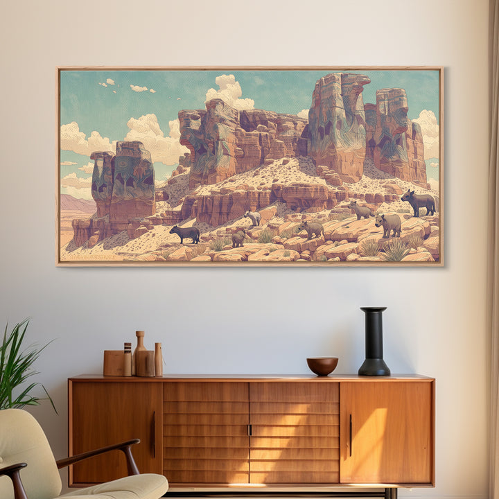 Desert Elephant Canyon Canvas Print, African Safari Art, Serengeti Wall Art, Animal Landscape, Rustic Living Room Decor Gift