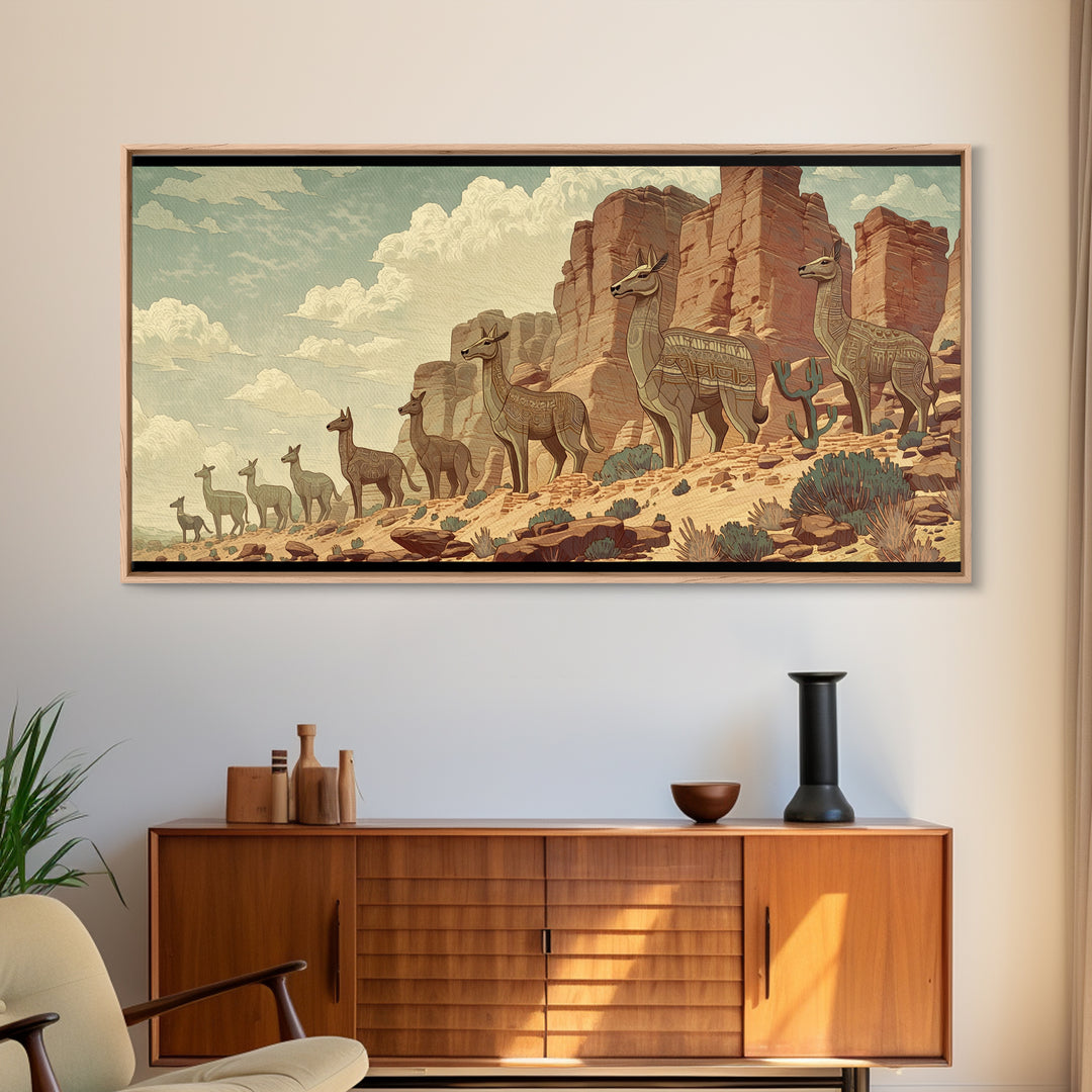 Majestic Giraffes Walking Through Desert Canyon Wall Art African Safari Art, Serengeti Landscape Decor For Living Room Gift