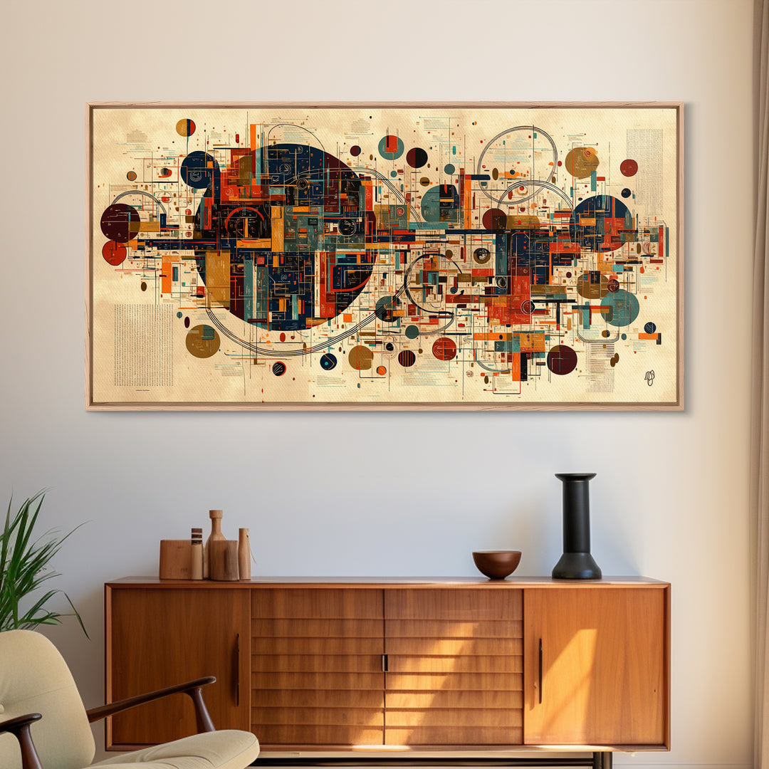 Modern Geometric City Map With Circles And Lines Wall Art African Abstract Art, Mid Century Office Decor, Statement Print