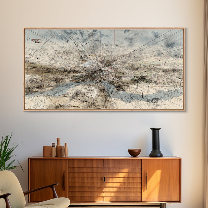 Abstract Desert Map Lines Over Sparse Landscape Wall Art, Modern Minimalist Art Print, Earth Tone Office Decor Canvas Gift