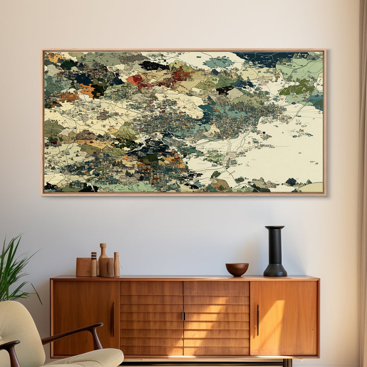 Earth Tone African Landscape Map Canvas Print, Abstract Travel Art, Beige Green Wall Decor, Cultural Office Home Decor Gift