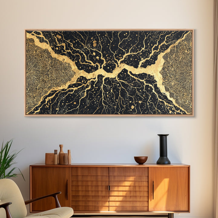 Black Gold Abstract Cracked Earth Wall Art, Luxury Canvas Print, Textured Modern Decor, Bold Statement Elegant Home Decor Gift