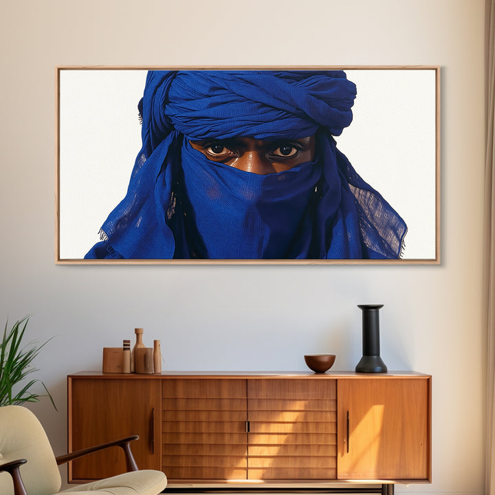 Blue Tuareg Man Eyes Canvas Print, African Portrait Wall Decor, Sahara Nomad Black Art For Modern Afrocentric Home Decoration