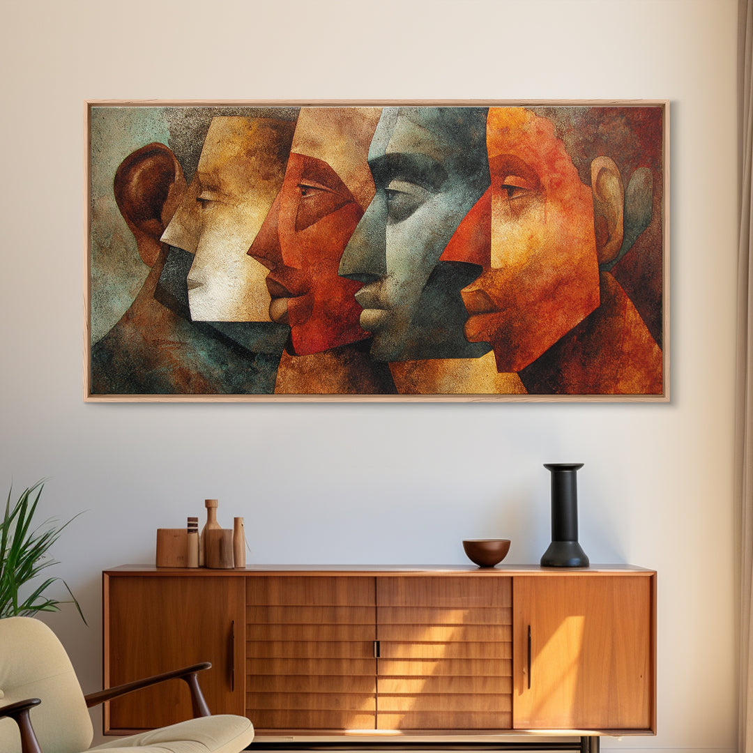 Earth Tone Cubist African Faces Wall Art, Abstract Ethnic Portrait Decor, Modern Black Culture Art For Living Room Gallery