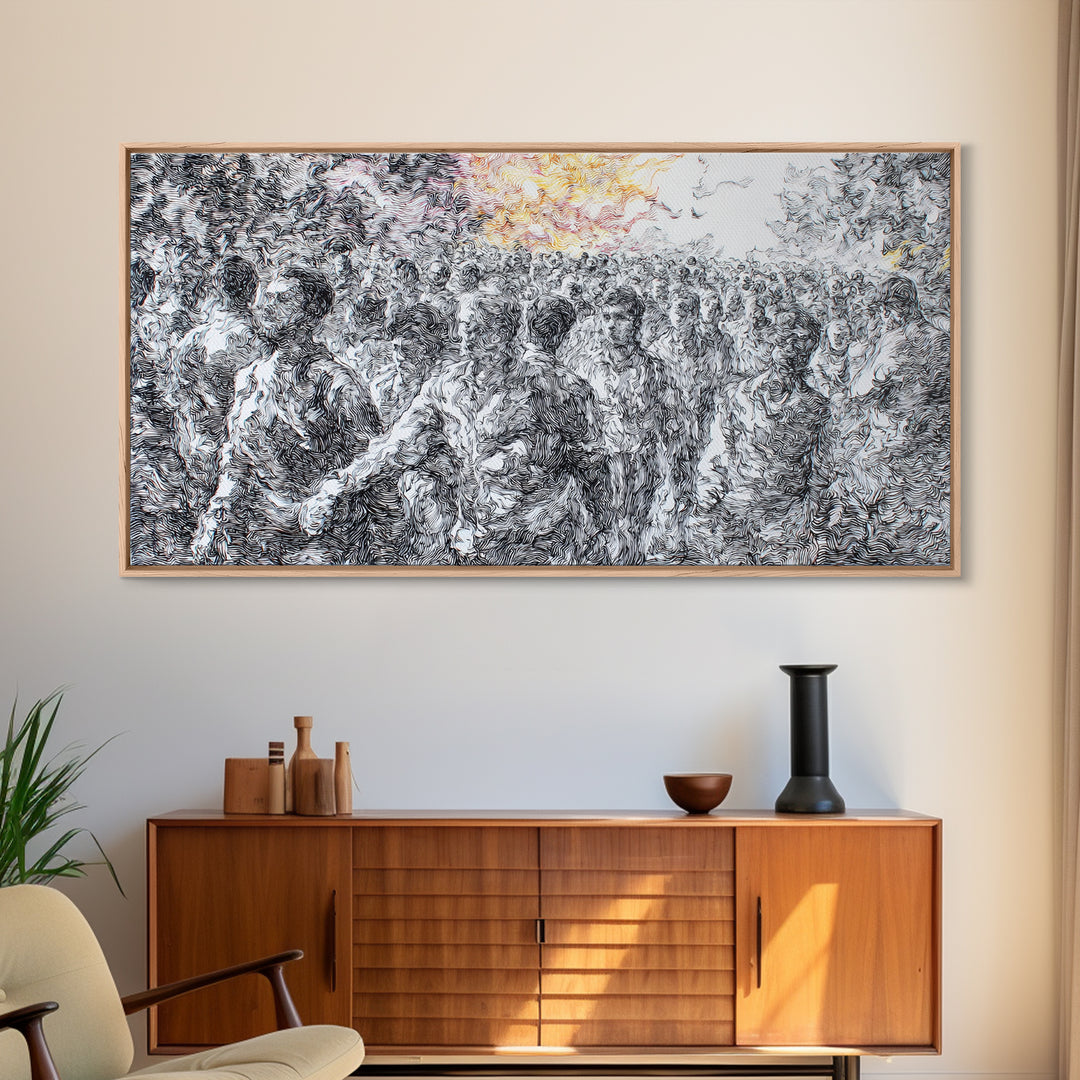 Gold Sun Over Textured African Landscape Canvas Print, Safari Wall Decor, Abstract Nature Scene, Modern Black White Art Gift