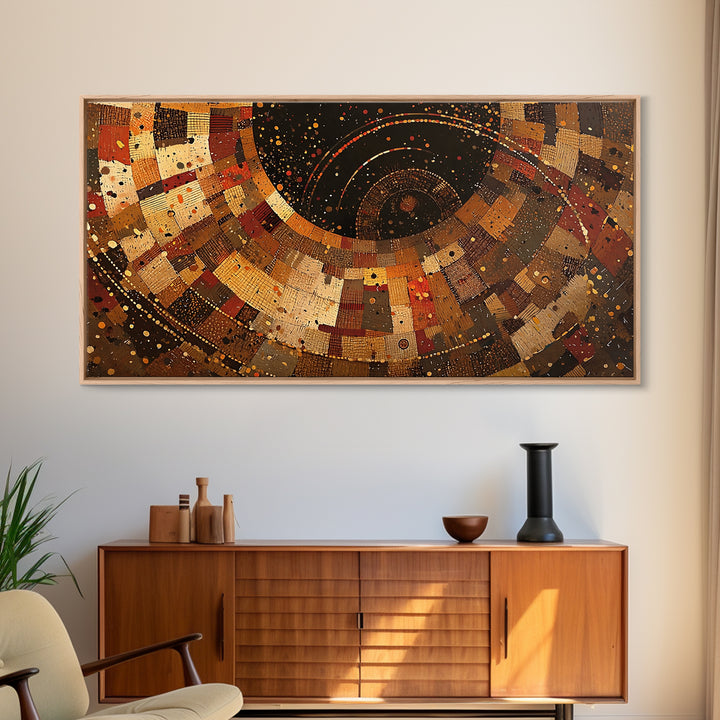 Earth Tone African Textile Spiral Canvas Print, Abstract Ankara Pattern Wall Decor, Boho Cultural Modern Living Room Art Gift
