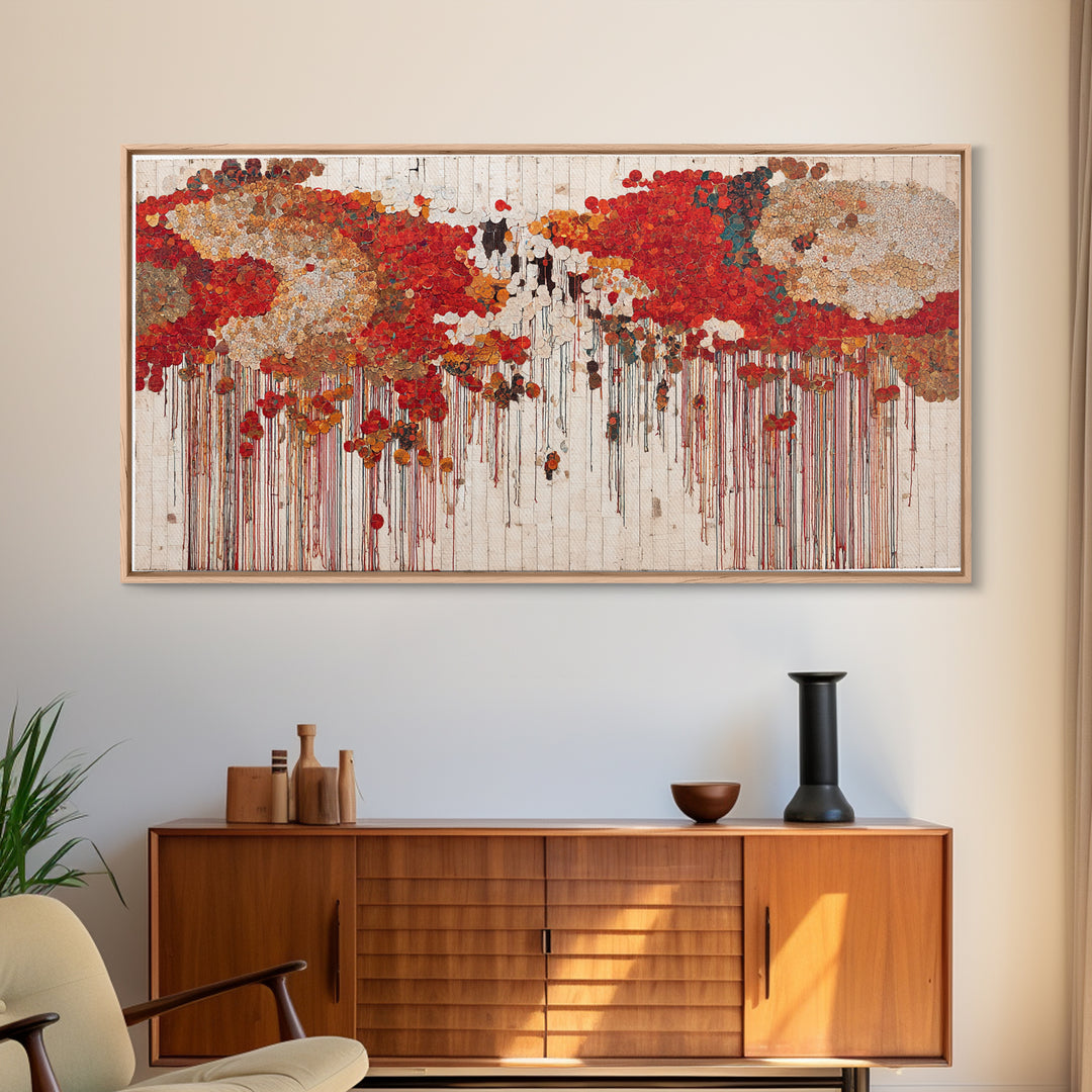 Red Gold Dripping World Map Wall Art, African Inspired Abstract Painting Print, Bold Global Decor For Living Room Canvas