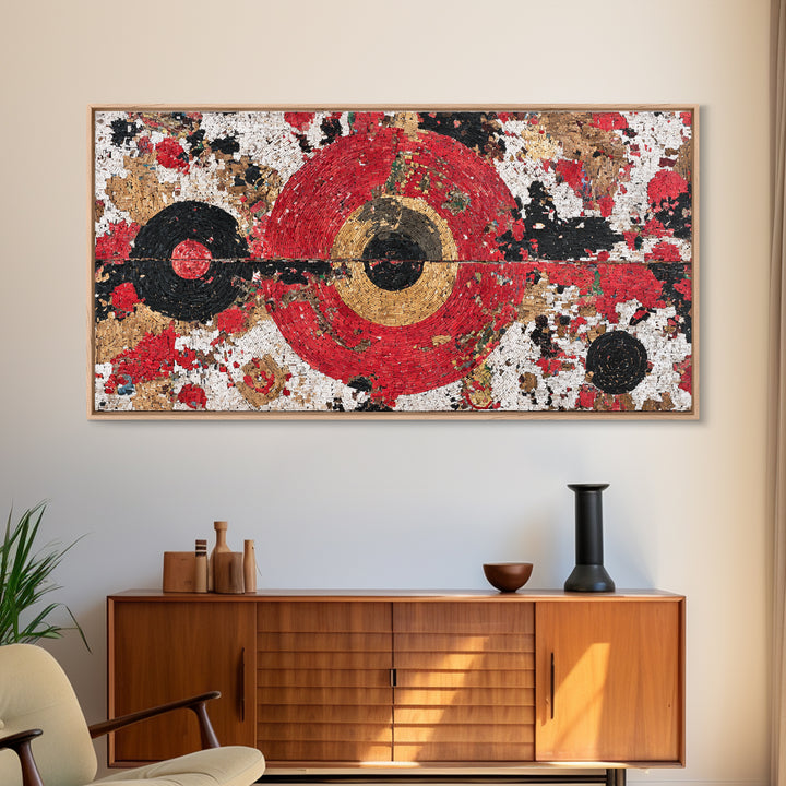 Red Black Gold African Target Abstract Wall Art, Geometric Textile Pattern Print, Bold Afrocentric Modern Decor Canvas Gift