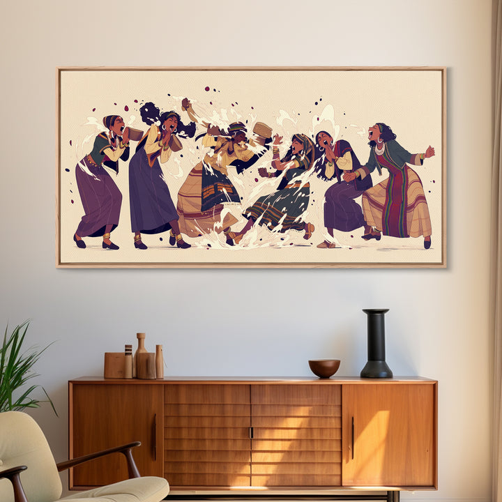 Joyful African Women Dancing Wall Art, Cultural Celebration Painting, Black Women Art, Feminine Afrocentric Home Decor Gift