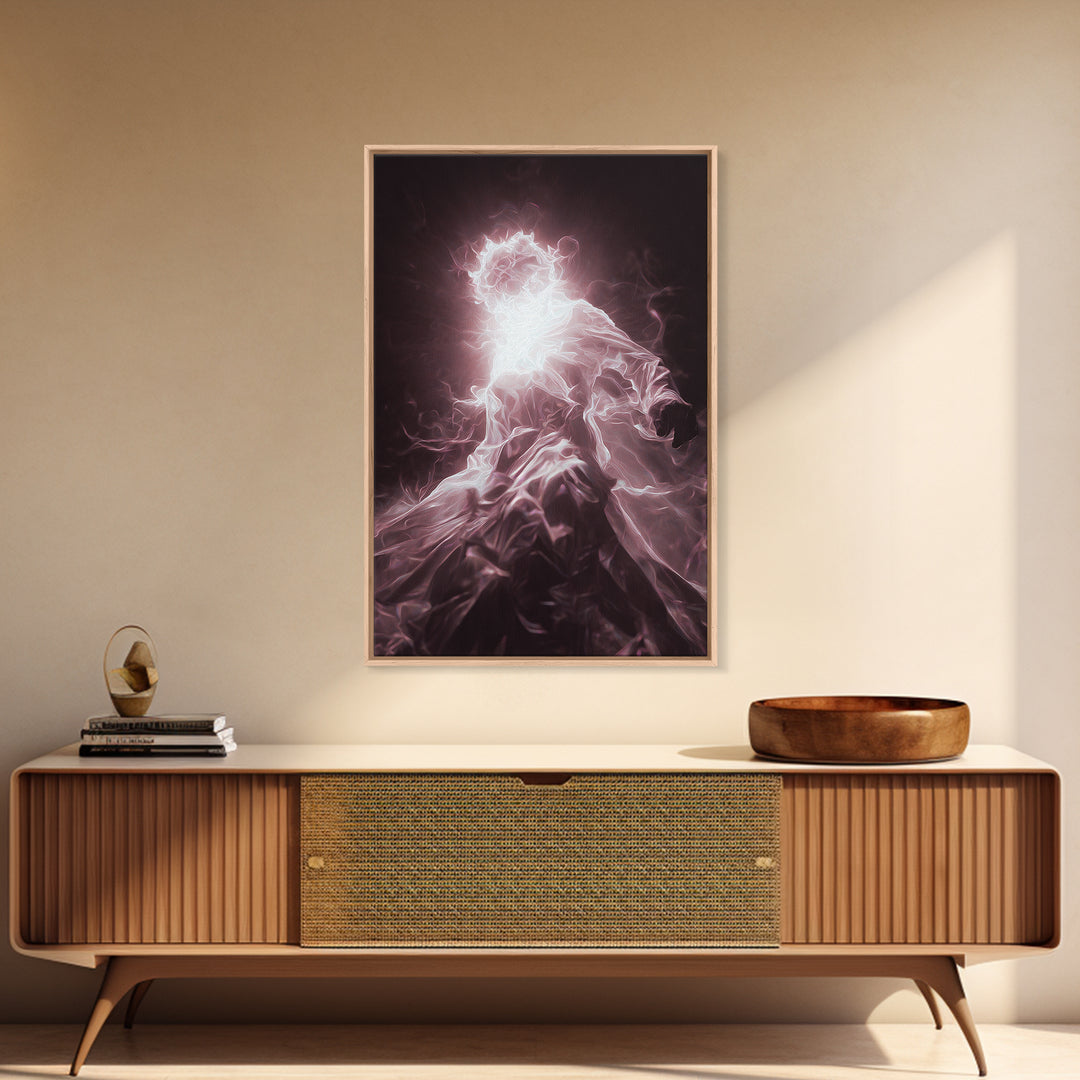 Glowing Ethereal African Goddess Framed Canvas Print, Mystical Figure Wall Art, Spiritual Black Art Decor, Dreamy Home Gift