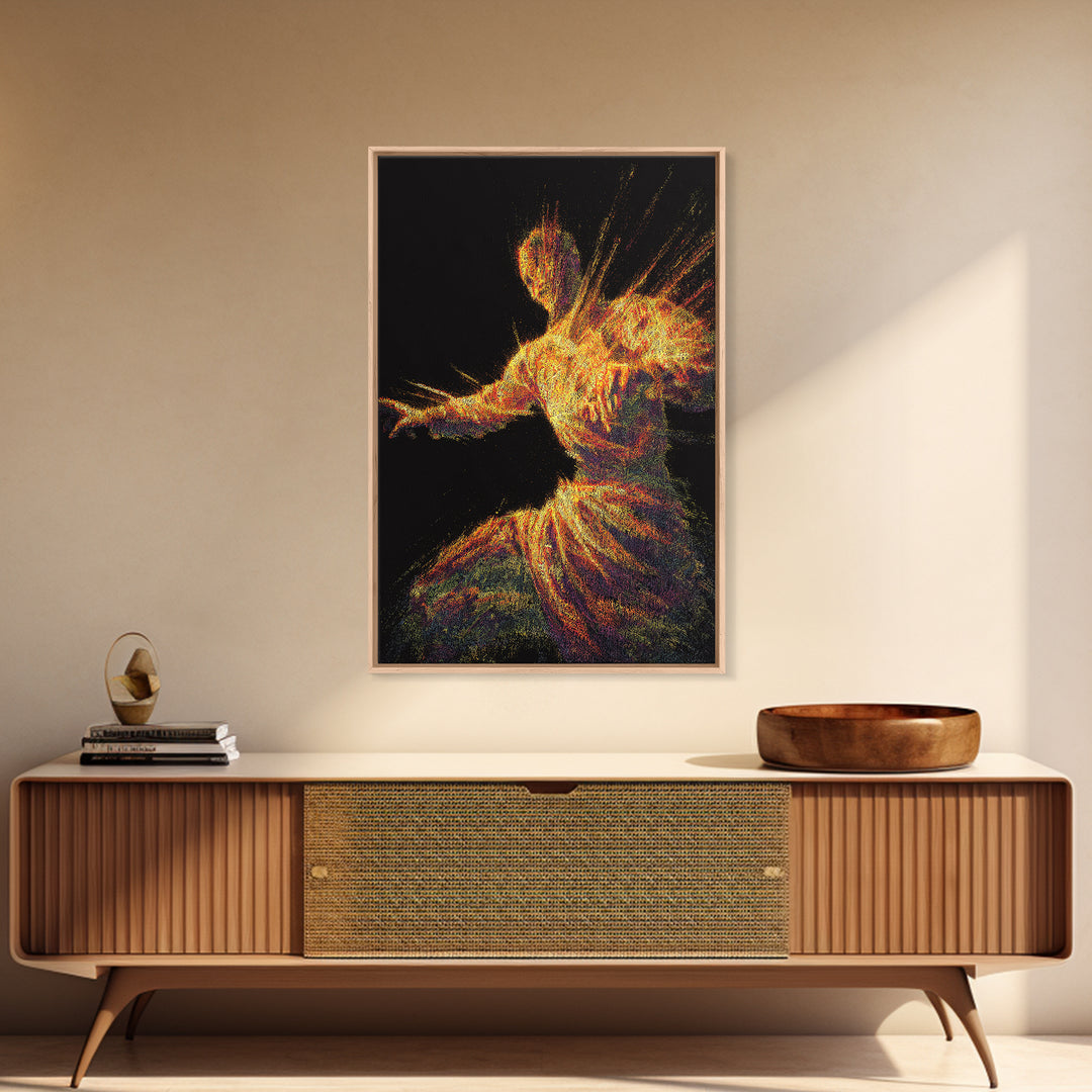 Fiery Abstract African Dancer Canvas Print, Afrocentric Wall Art, Black Culture Art, Spiritual Motion, Bold Home Decor Gift