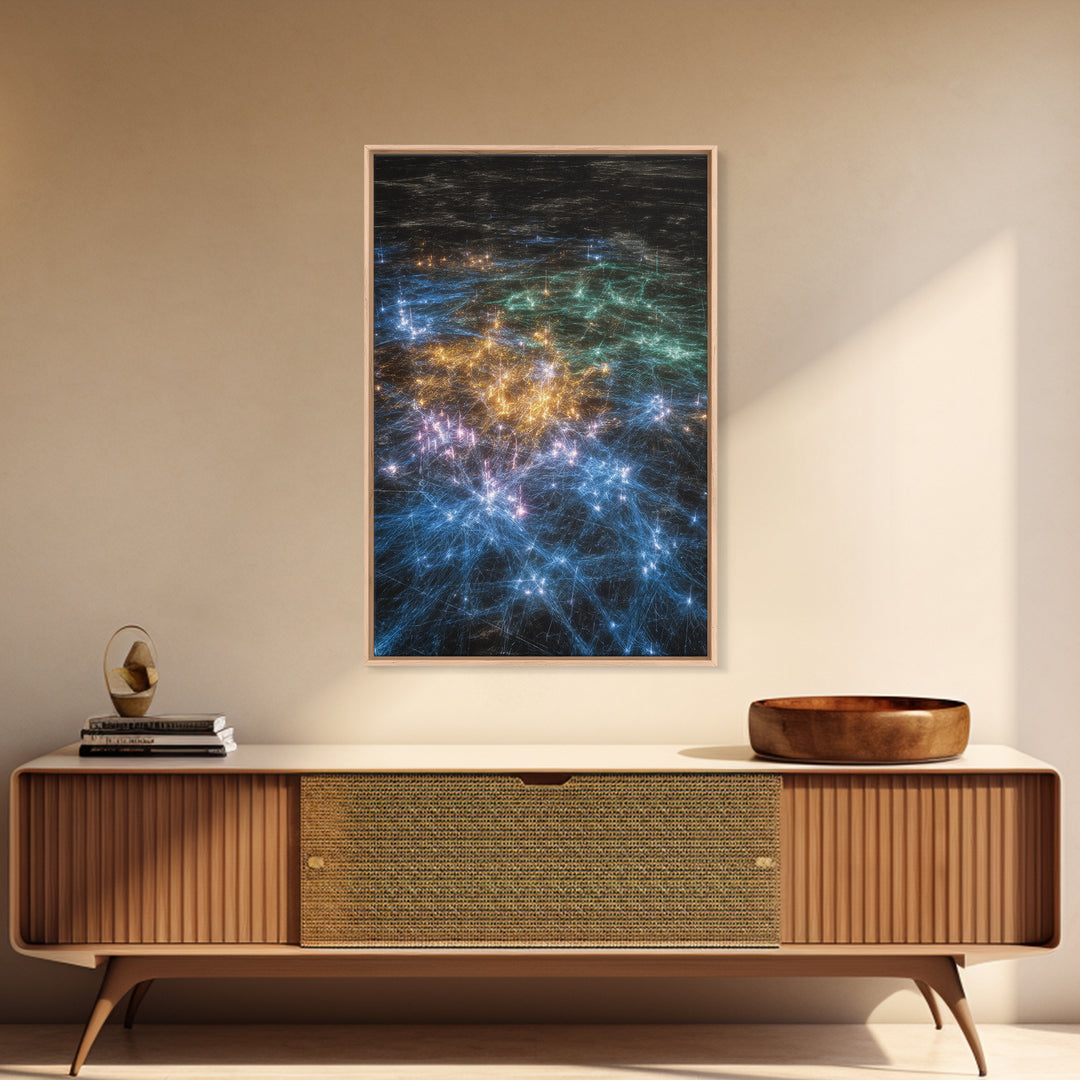 Glowing Data Constellation Abstract Wall Art, Modern Canvas Art, Digital Art, Blue Home Decor, Large Office Decor Gift For Him