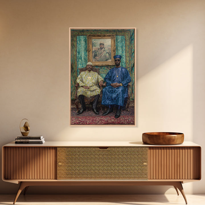 Regal African Men In Blue And Gold Robes Wall Art, African American Art, Afrocentric Decor, Black Culture Art Gift For Him