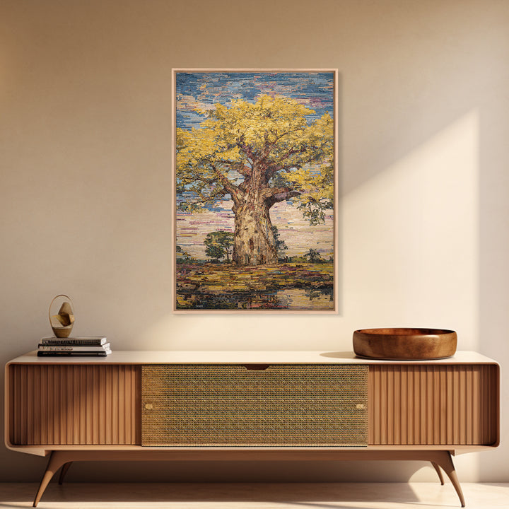 Golden Baobab Tree Canvas Print, Textured African Art Print, African Landscape, Earth Tone Wall Decor, Unique Home Decor Gift