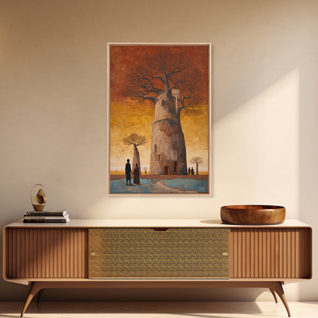 Surreal Baobab Tower At Sunset Canvas Print, African Abstract Art, Burnt Orange Art, Mystical Wall Art, Home Decor Gift For Her