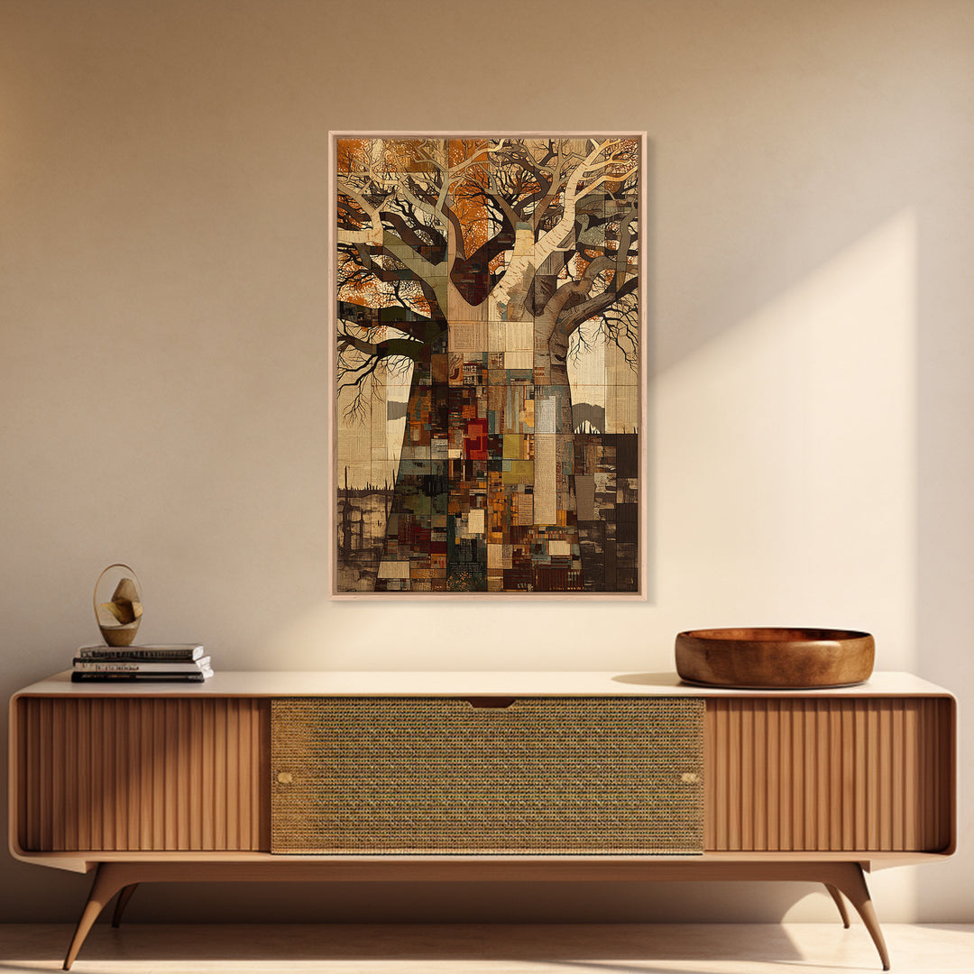 Patchwork Baobab City Tree Wall Art, Abstract African Art, Modern African Art, Urban Wall Art, Statement Home Decor Gift
