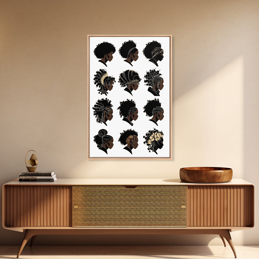Black Women Hairstyle Portraits Wall Art, Afrocentric Illustration, African Woman Art Print For Salon Decor And Gift For Her