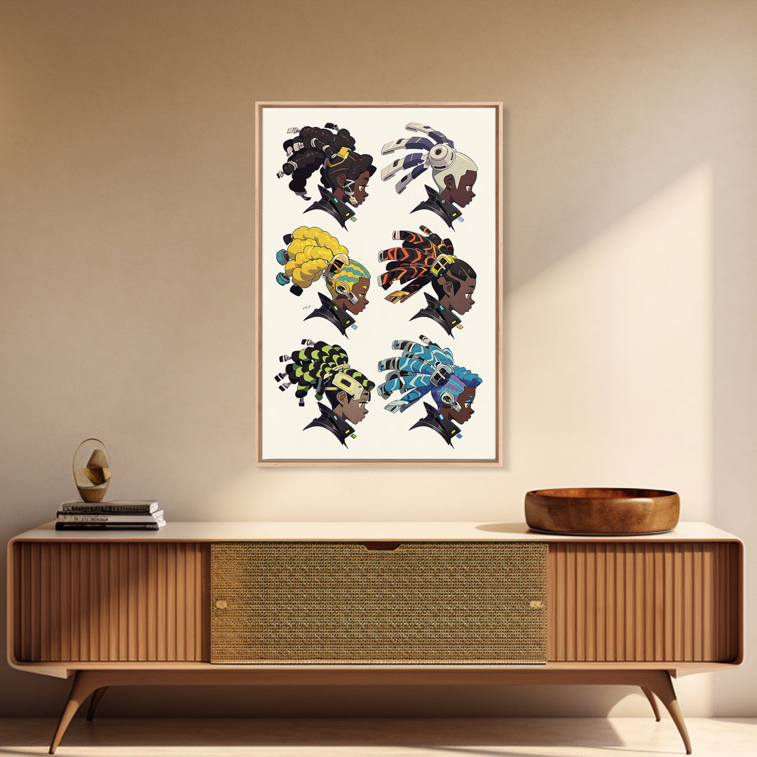 Afrofuturism Cyberpunk Women Canvas Print, Bold Black Girl Art, Futuristic Afrocentric Wall Art For Gaming Room Decor Gift