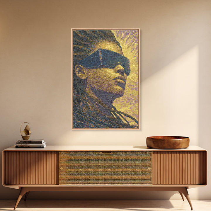 Futuristic Black Woman With Braids And Visor Canvas Print, Afrofuturism Portrait, Modern African Art, Bold Office Decor