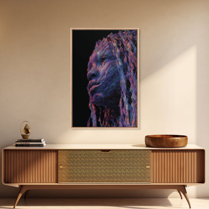 Iridescent African Woman Portrait Canvas Print, Afrofuturism Art, Mystical Black Beauty Decor, Contemporary Wall Art Gift
