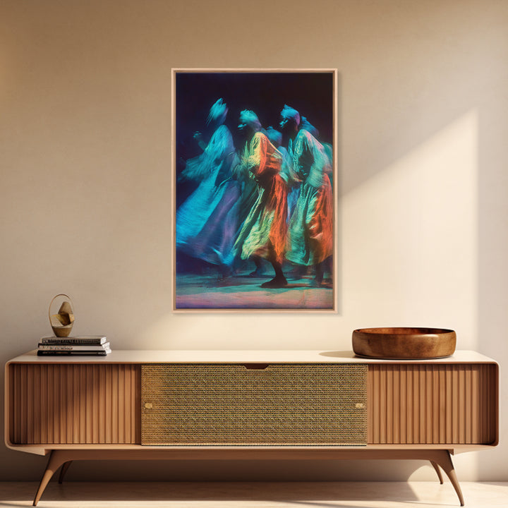 Blue And Orange African Robed Dancers Canvas Print, Spiritual Motion Art, Cultural Wall Decor, Vibrant Afrocentric Gift Idea