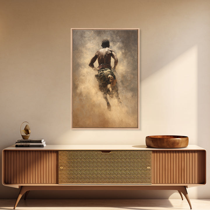 Muscular African Runner In Golden Dust Canvas Print, Black Man Portrait, Warrior Athlete Art, Powerful Statement Wall Decor