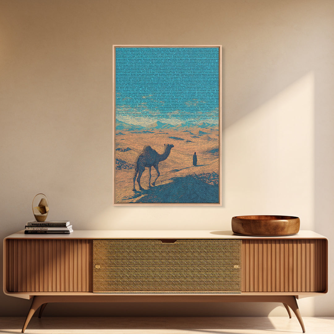 Textured Camel In Desert Wall Art, African Landscape, Blue Orange Safari Poster, Cultural Art Print, Office Decor Gift Set
