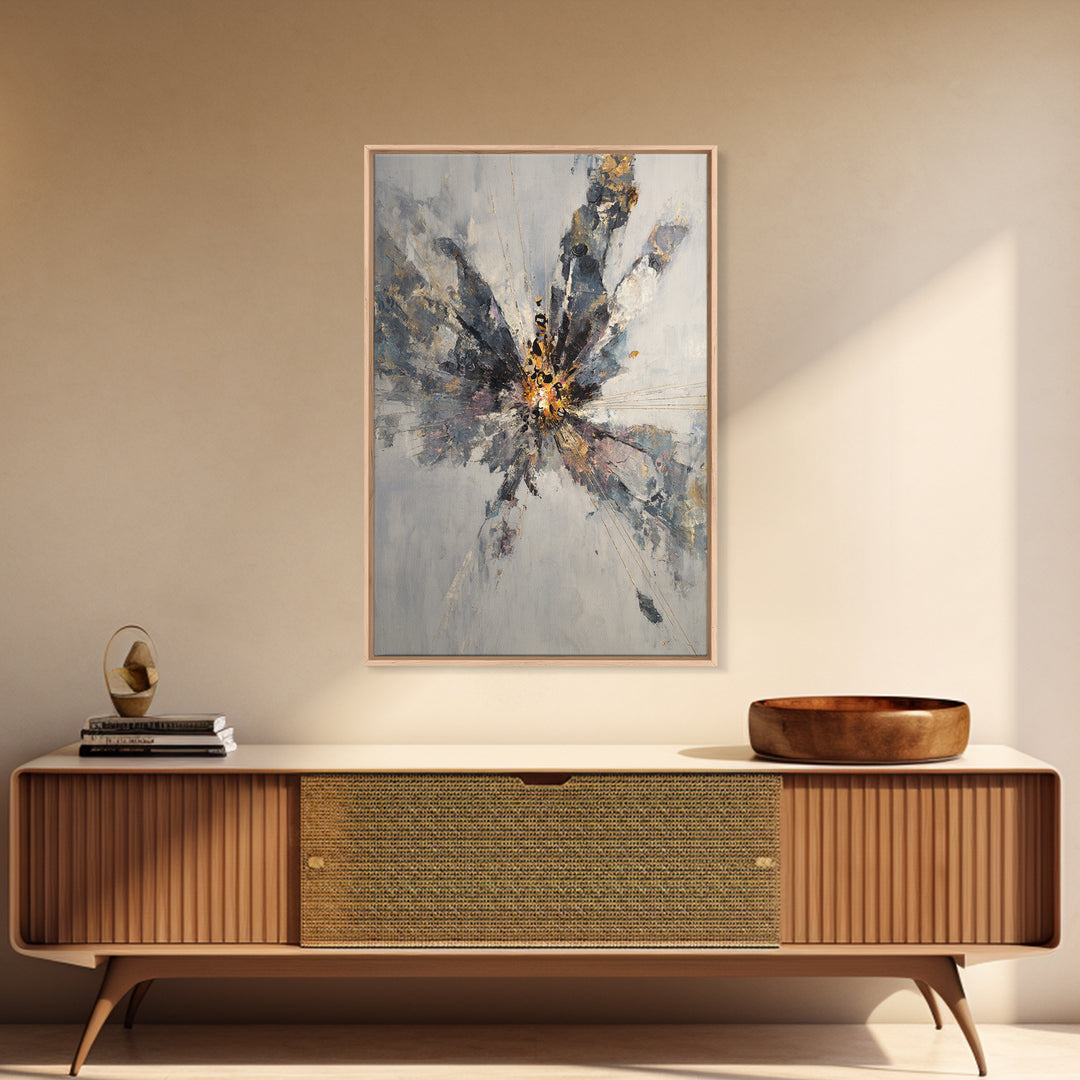 Explosive Gray Gold Abstract Burst Canvas Print, Modern Abstract Wall Art, Luxury Office Decor, Statement Living Room Art
