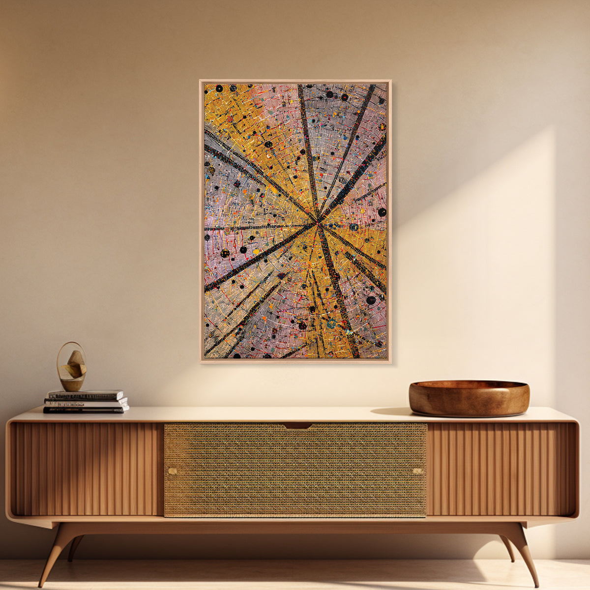Radiant Orange Tribal Starburst Abstract Wall Art, African Pattern Print, Geometric Afrocentric Decor, Bold Canvas Artwork