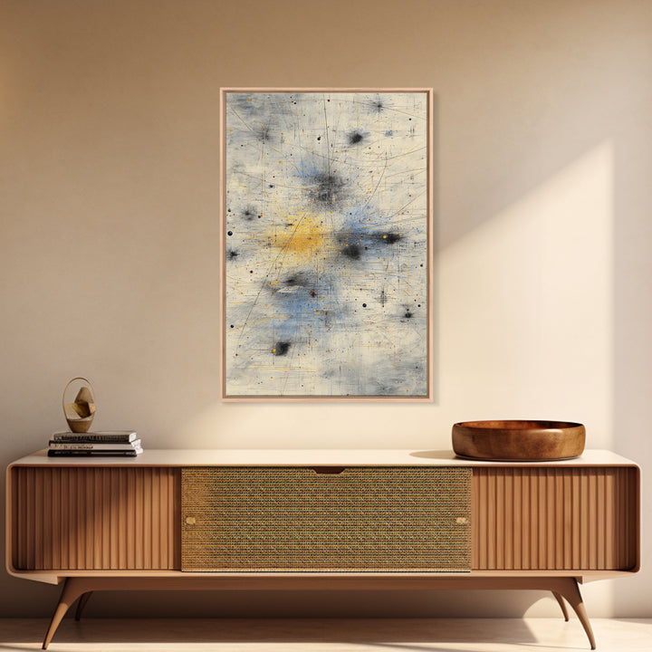 Soft Beige Constellation Map Canvas Print, Abstract African Art, Minimalist Office Decor, Gray Blue Gold Network Artwork