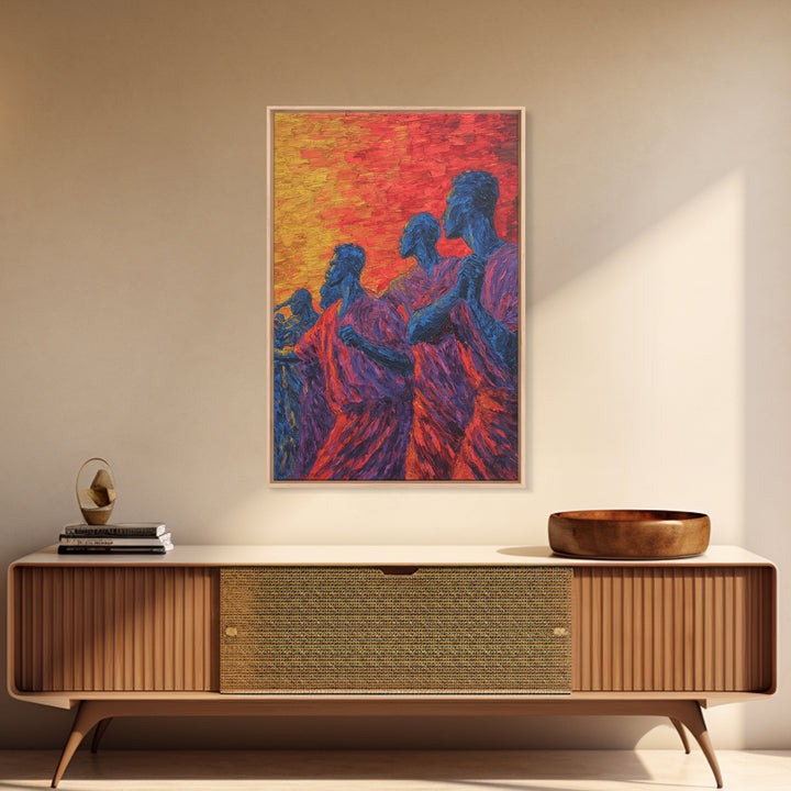 Blue African Figures At Sunset Wall Art, African Women Art, Cultural Art Print, Colorful African Art, Living Room Decor Gift