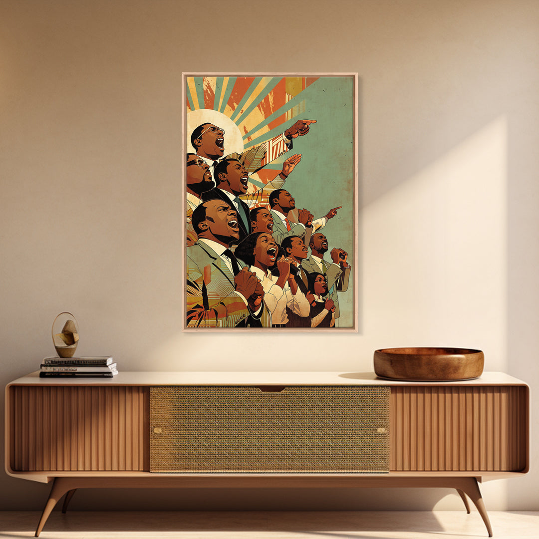 Uplifted Black Voices With Sunburst, Black History Wall Art, Juneteenth Art Print, African American Decor Gift, Canvas Print